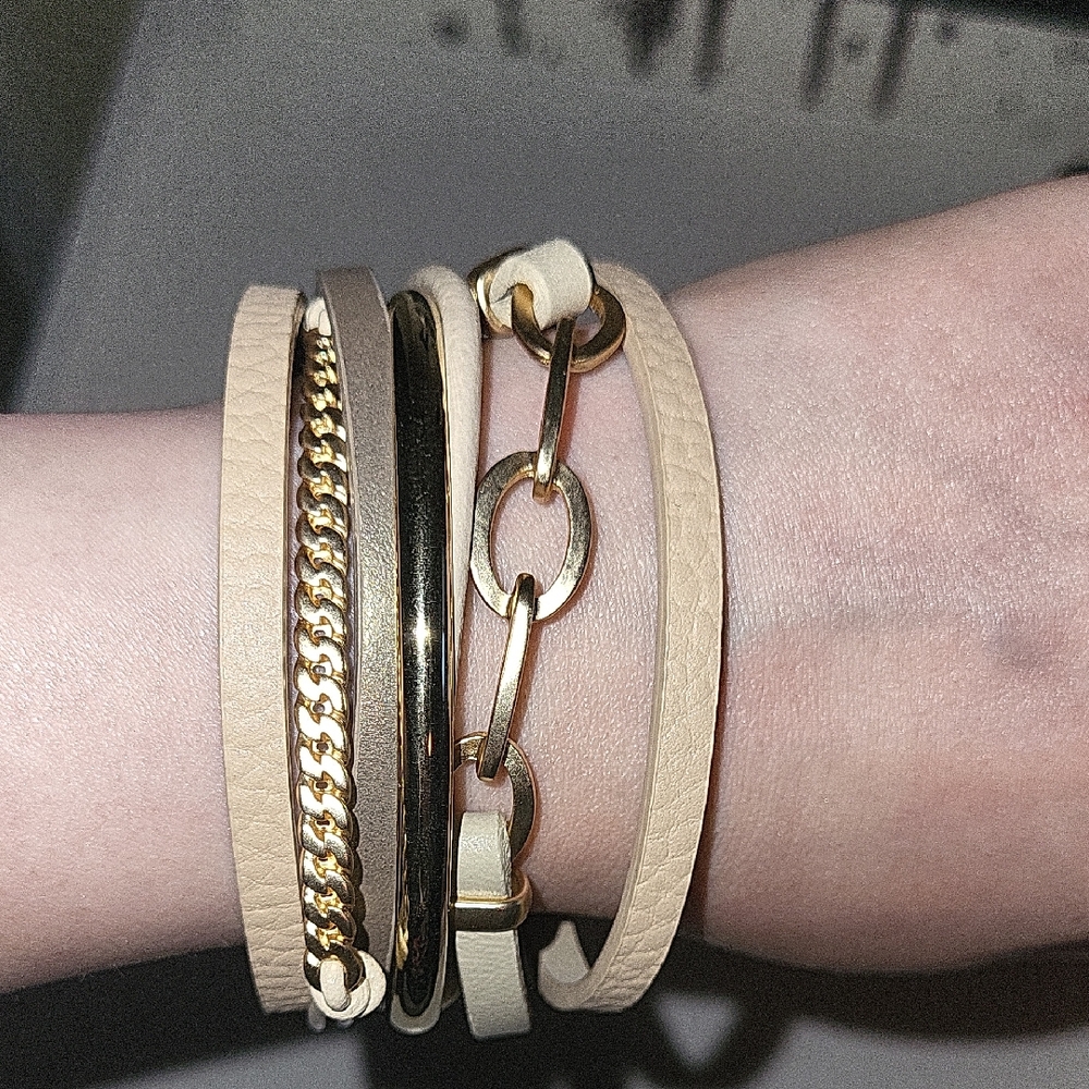 SAACHI Gold and Tan Layered Magnetic Bracelet